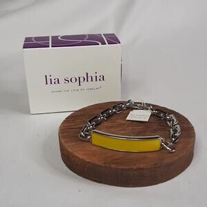 Lia Sophia Silver and Enamel ID Bracelet Yellow 8"